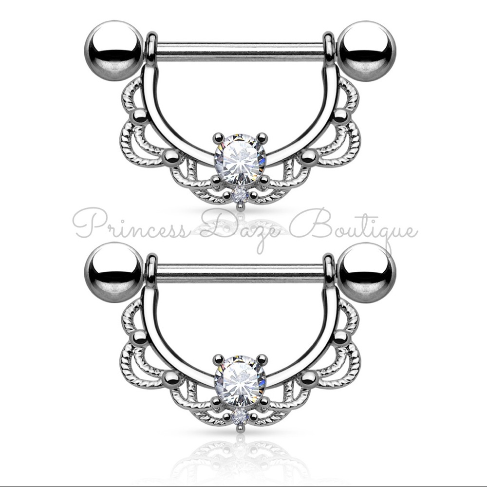Silver Lace‎ Nipple Ring Set